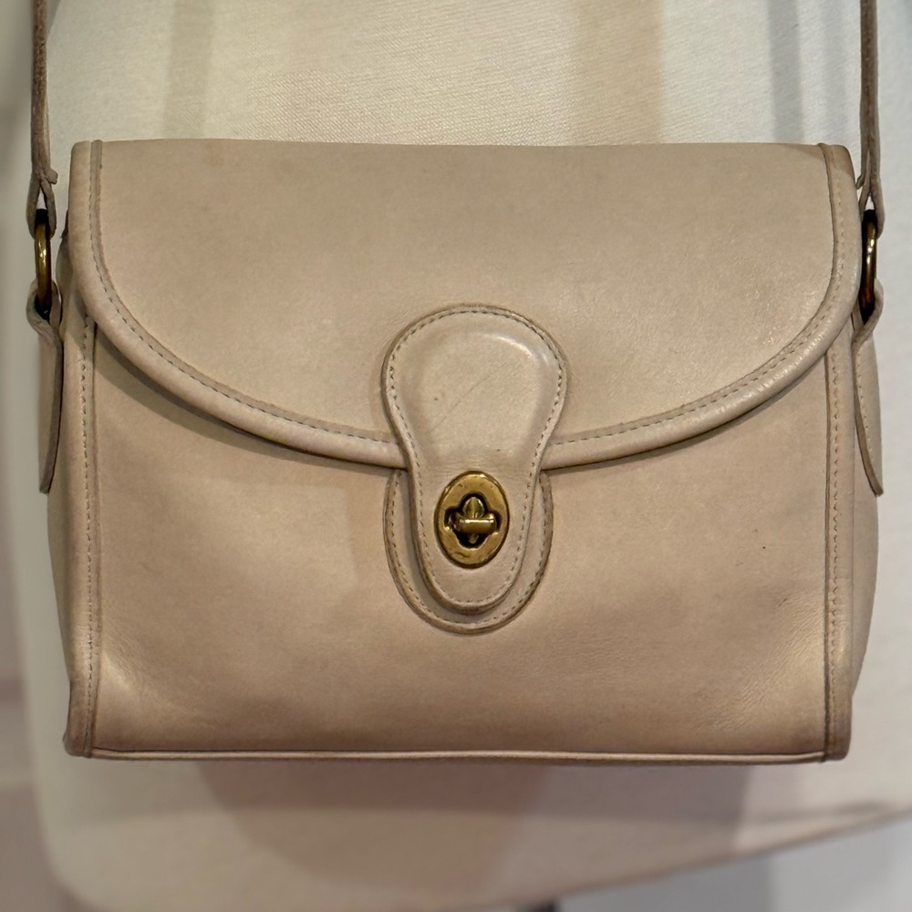 Coach Cream Crossbody Bag with Turnlock Closure